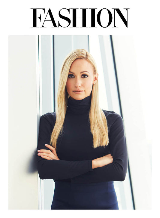 Image features the Fashion logo and an image of designer, founder, president and creative director  of SENTALER, Bojana Sentaler seen above the waist crossing her arms.