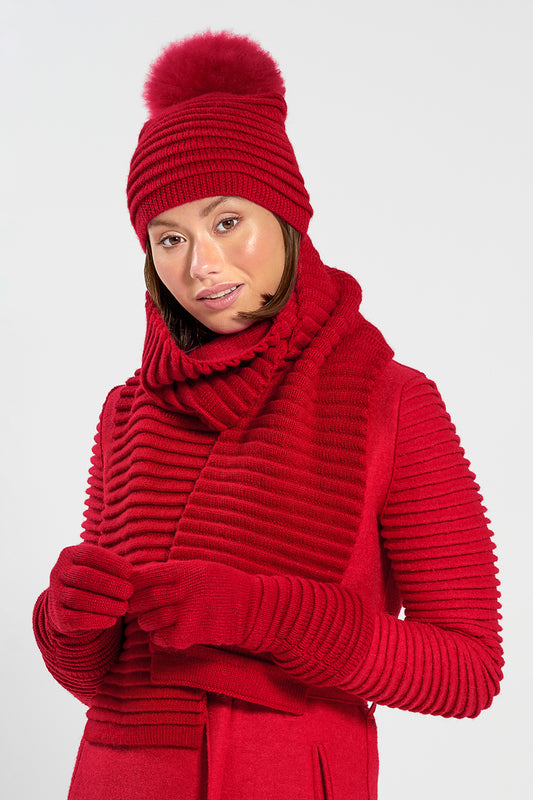 Sentaler Adult Ribbed Gloves featured in Baby Alpaca and available in Red. Seen from front.