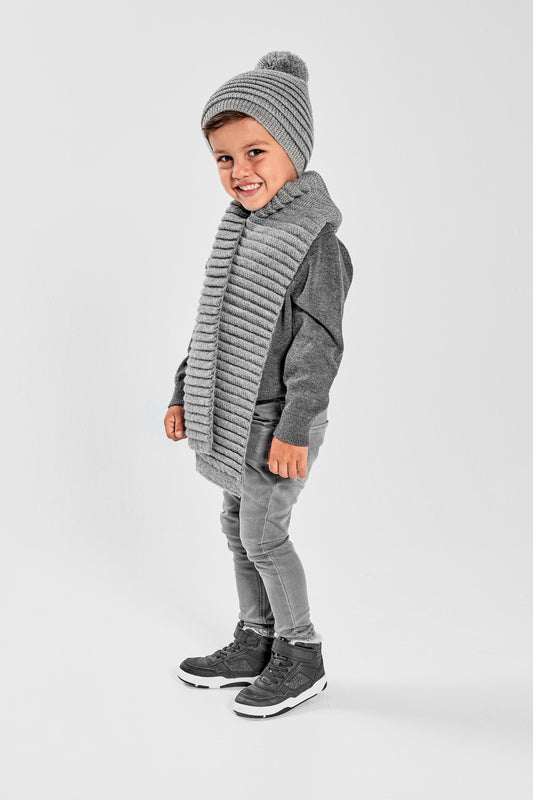 Kids Ribbed Scarf, Grey