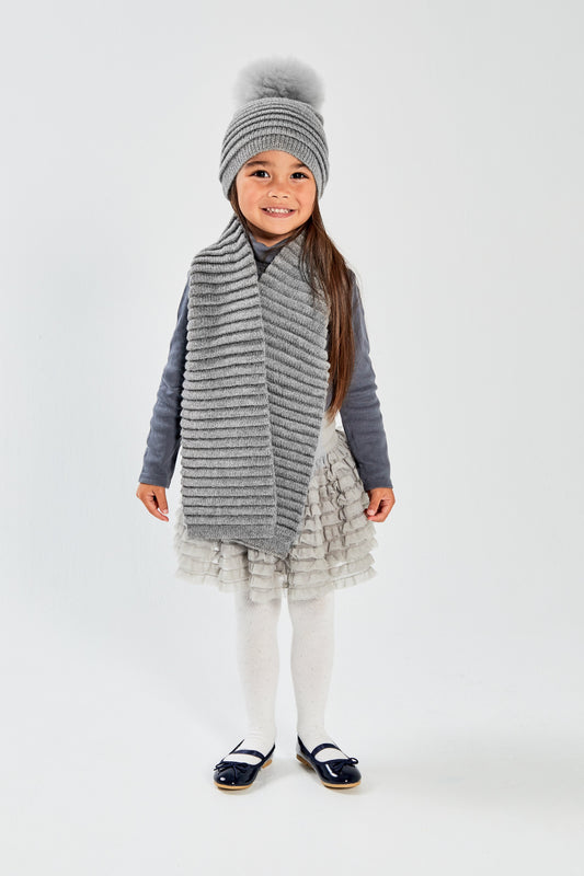Kids Ribbed Scarf, Grey
