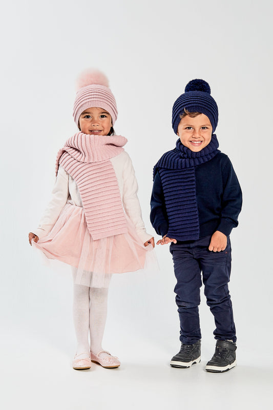 Kids Ribbed Scarf, Navy