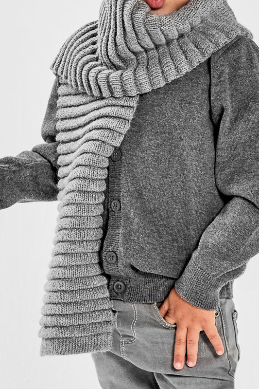 Kids Ribbed Scarf, Grey