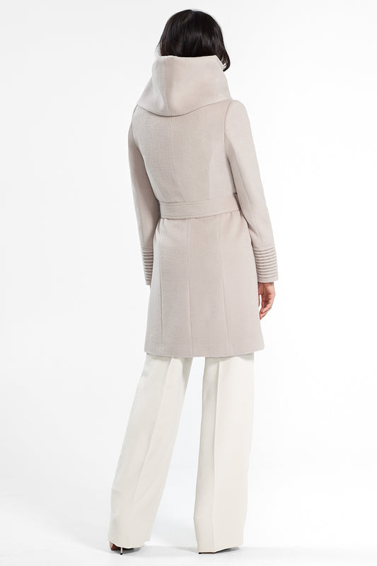 Baby Alpaca Mid Length Hooded Wrap Coat