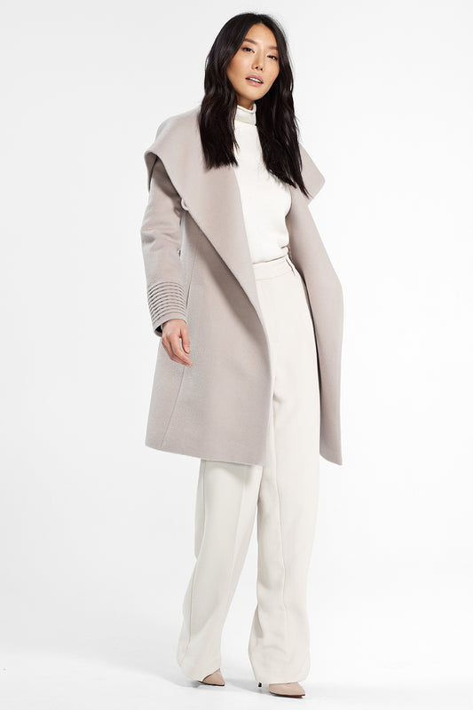 Baby Alpaca Mid Length Hooded Wrap Coat